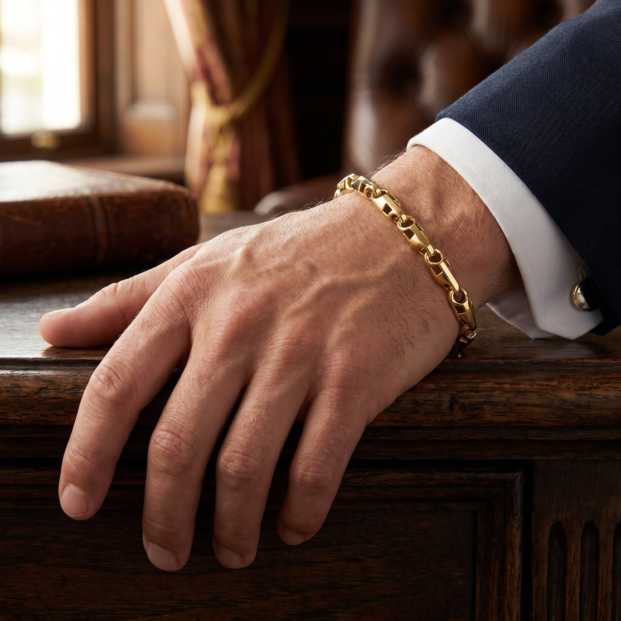 Men's 14k Gold (53gram) or Platinum (86gram) 7.5mm Link Bracelet 8.5